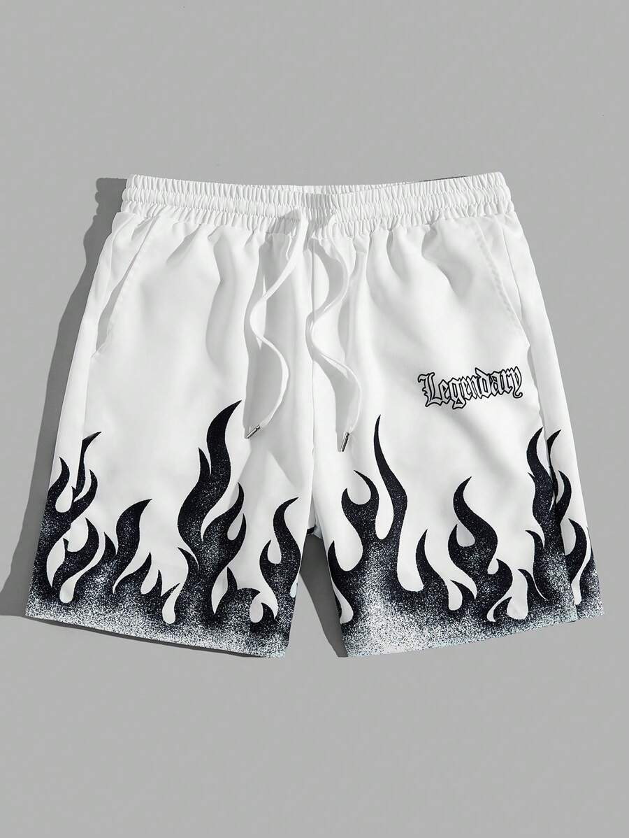 White and Black Flame Shorts