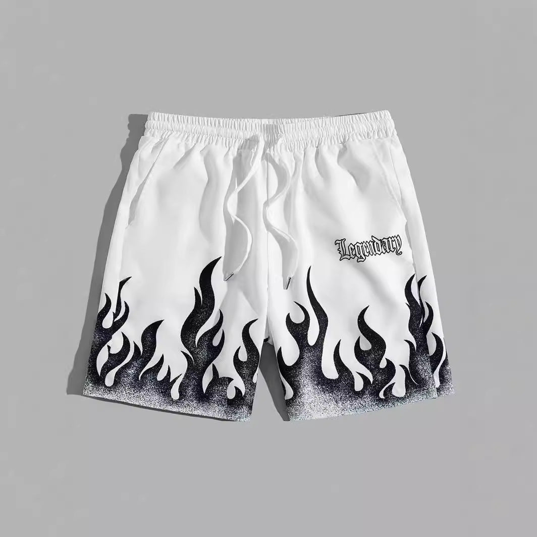 White and Black Flame Shorts