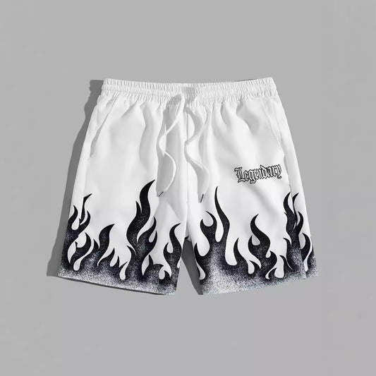 White and Black Flame Shorts