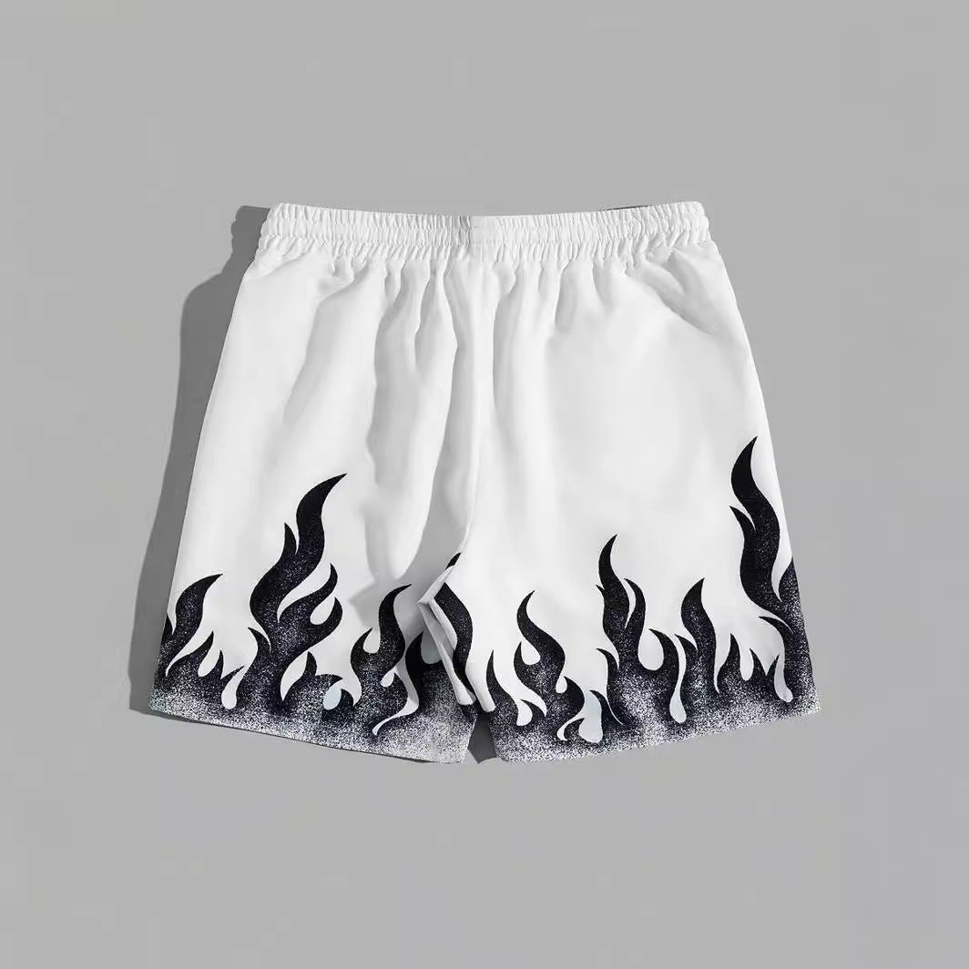 White and Black Flame Shorts
